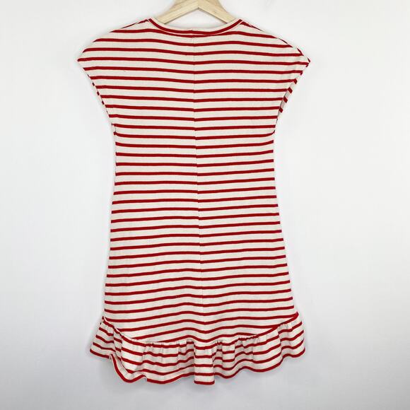 Mads Norgaard Red Striped Short Sleeve Ruffle Dress Girls Size 8 Organic Cotton - Picture 6 of 6